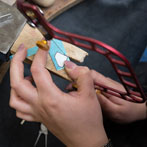 Victoria Radcliffe at work in the YAS silversmiths starter studio at Persistence Works in Sheffield 2017